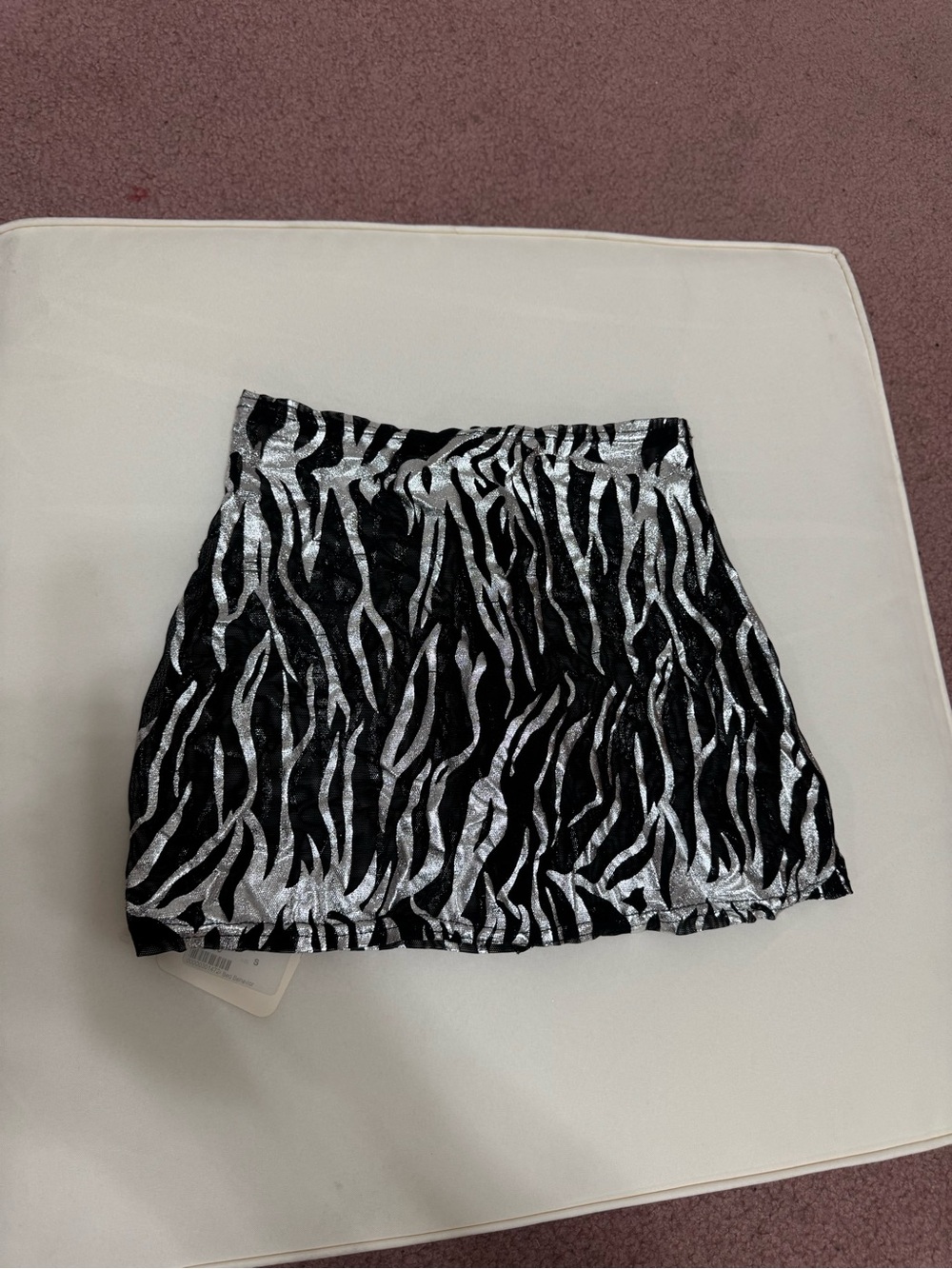 New small black silver metallic zebra mini skirt festival emo y2k clubbing retro
